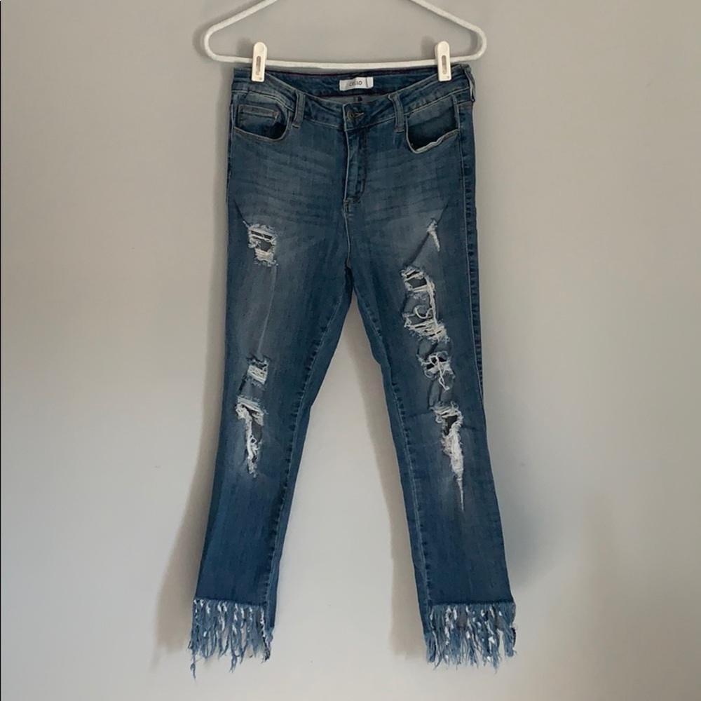 Cello Medium Wash Frayed Hem Jeans